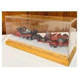 Vintage Truck & Trailer with Race Cars and Trailer Truck with Motorcycles in Display Boxes