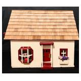 Doll House with Shingles / Not Furnished / White with Red and Flowers