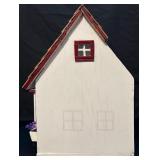 Doll House with Shingles / Not Furnished / White with Red and Flowers