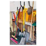 Outside Tools Including Shovels, Rakes, Brooms and More