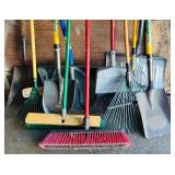 Outside Tools Including Shovels, Rakes, Brooms and More
