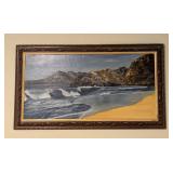 Large Framed Oil on Canvas Seascape Painting