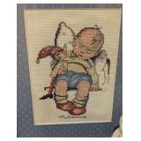 Framed Hummel Needlepoint, Figurine and Book