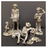 Michael Rickter Pewter Clown, Hobo and Organ Grinder Figurines