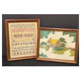 Pair of Framed Vintage Cross Stitches