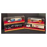 Four Beverage Diecast Semi Trucks and Cases