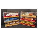 Six Diecast Semi Trucks and Cases