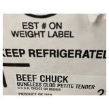 Beef Chuck Boneless Clod Petite Tender, 5lbs 4.7ozs  Pack Date 08/05/2025