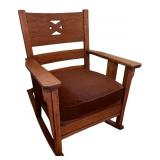 Vintage Wooden Rocking Chair with Brown Cushion Vintage Wooden Rocking Chair with Brown Cushion
