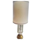 Vintage Brass and Glass Table Lamp with Drum Shade Vintage Brass and Glass Table Lamp with Drum Shade