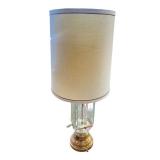 Vintage Brass and Glass Table Lamp with Drum Shade Vintage Brass and Glass Table Lamp with Drum Shade