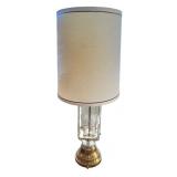 Vintage Brass and Glass Table Lamp with Drum Shade Vintage Brass and Glass Table Lamp with Drum Shade
