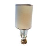 Vintage Brass and Glass Table Lamp with Drum Shade Vintage Brass and Glass Table Lamp with Drum Shade