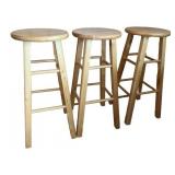 Set of 3 Wooden Bar Stools with Natural Finish Set of 3 Wooden Bar Stools with Natural Finish