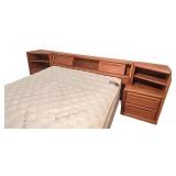 Queen Size Oak Headboard with Shelves and Drawers Queen Size Oak Headboard with Shelves and Drawers
