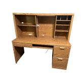Oak Finish Office Desk with Hutch and Drawers Oak Finish Office Desk with Hutch and Drawers