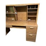 Oak Finish Office Desk with Hutch and Drawers Oak Finish Office Desk with Hutch and Drawers