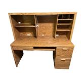 Oak Finish Office Desk with Hutch and Drawers Oak Finish Office Desk with Hutch and Drawers