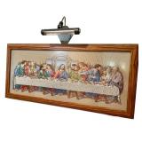 Framed Cross Stitch Depiction of The Last Supper with Display Light Framed Cross Stitch Depiction of The Last Supper with Display Light