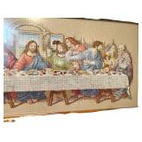 Framed Cross Stitch Depiction of The Last Supper with Display Light Framed Cross Stitch Depiction of The Last Supper with Display Light