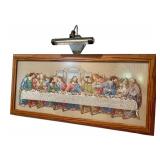 Framed Cross Stitch Depiction of The Last Supper with Display Light Framed Cross Stitch Depiction of The Last Supper with Display Light