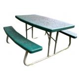 Green Plastic Picnic Table with Attached Benches Green Plastic Picnic Table with Attached Benches