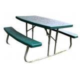 Green Plastic Picnic Table with Attached Benches Green Plastic Picnic Table with Attached Benches