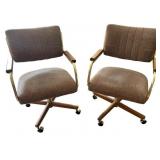 Pair of Vintage Brown Upholstered Office Chairs with Casters Pair of Vintage Brown Upholstered Office Chairs with Casters