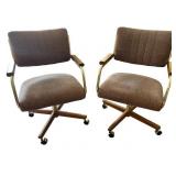 Pair of Vintage Brown Upholstered Office Chairs with Casters Pair of Vintage Brown Upholstered Office Chairs with Casters
