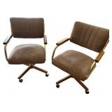 Pair of Vintage Brown Upholstered Office Chairs with Casters Pair of Vintage Brown Upholstered Office Chairs with Casters