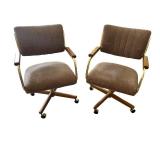 Pair of Vintage Brown Upholstered Office Chairs with Casters Pair of Vintage Brown Upholstered Office Chairs with Casters
