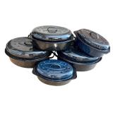 Set of 5 Enamelware Roasting Pans with Lids Set of 5 Enamelware Roasting Pans with Lids