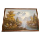 Framed Landscape Oil Painting with Mountains and Trees Framed Landscape Oil Painting with Mountains and Trees