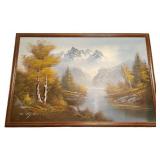 Framed Landscape Oil Painting with Mountains and Trees Framed Landscape Oil Painting with Mountains and Trees