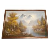 Framed Landscape Oil Painting with Mountains and Trees Framed Landscape Oil Painting with Mountains and Trees