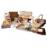 Large Lot of Needlework and Sewing Supplies with Storage Baskets Large Lot of Needlework and Sewing Supplies with Storage Baskets