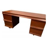 Vintage Wooden Desk with Six Drawers and Casters Vintage Wooden Desk with Six Drawers and Casters
