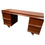 Vintage Wooden Desk with Six Drawers and Casters Vintage Wooden Desk with Six Drawers and Casters