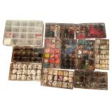 Collection of Assorted Buttons and Sewing Notions in Organizer Cases Collection of Assorted Buttons and Sewing Notions in Organizer Cases