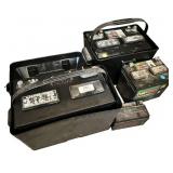 Group of Used Automotive Batteries with Battery Boxes Group of Used Automotive Batteries with Battery Boxes