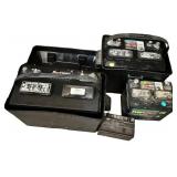 Group of Used Automotive Batteries with Battery Boxes Group of Used Automotive Batteries with Battery Boxes