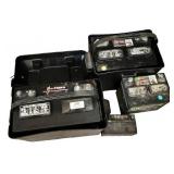 Group of Used Automotive Batteries with Battery Boxes Group of Used Automotive Batteries with Battery Boxes