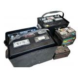 Group of Used Automotive Batteries with Battery Boxes Group of Used Automotive Batteries with Battery Boxes