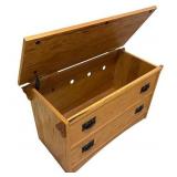 Solid Oak Storage Chest with Faux Drawer Fronts and Black Metal Handles Solid Oak Storage Chest with Faux Drawer Fronts and Black Metal Handles