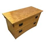Solid Oak Storage Chest with Faux Drawer Fronts and Black Metal Handles Solid Oak Storage Chest with Faux Drawer Fronts and Black Metal Handles