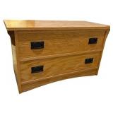 Solid Oak Storage Chest with Faux Drawer Fronts and Black Metal Handles Solid Oak Storage Chest with Faux Drawer Fronts and Black Metal Handles