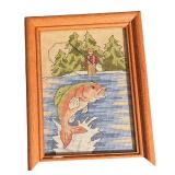Collection of 4 Framed Cross Stitch Artworks Bear, Sunflower, Fishing and Welcome Sign Collection of 4 Framed Cross Stitch Artworks Bear, Sunflower, Fishing and Welcome Sign