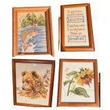 Collection of 4 Framed Cross Stitch Artworks Bear, Sunflower, Fishing and Welcome Sign Collection of 4 Framed Cross Stitch Artworks Bear, Sunflower, Fishing and Welcome Sign