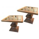 Pair of Wood and Glass Pedestal End Tables Pair of Wood and Glass Pedestal End Tables