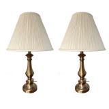 Pair of Brass Table Lamps with Pleated Fabric Shades Pair of Brass Table Lamps with Pleated Fabric Shades
